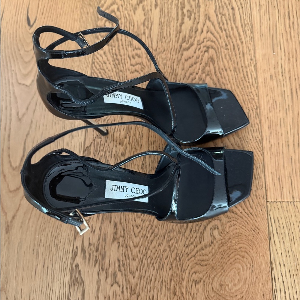Jimmy Choo Glossy Black Strappy Heels - Picture 2 of 5